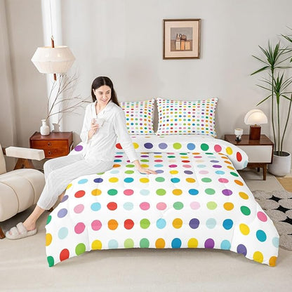 Manfei Polka Dots Comforter Set Toddler Size 2 Pcs,Colorful Dots French Style Print Bedding Set,Kawaii Circles Geometric Simple Chic Quilt Set for Child Bedroom,1 Pillowcase