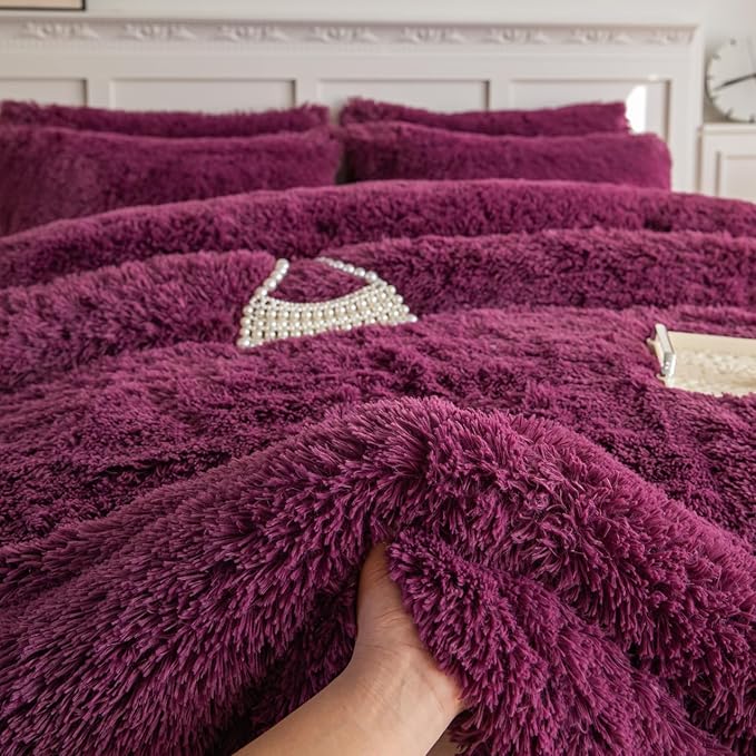 chovy Faux Fur Plush Grape Purple Comforter Sets Twin - Ultra Soft Shaggy Flannel Velvet Fluffy Fuzzy 3PC Bedding Set （Comforter x 1 Pillowcases x 2）