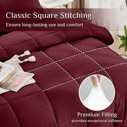 JOLLYVOGUE King Comforter Set, Ultra-Soft Bed in a Bag King Size 7 Pieces, Oeko-TEX Certified Bedding Set with Down Alternative Comforter, Sheets, Pillowcases & Shams, Burgundy