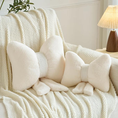 Xuyier Bow Pillows, Bow Shaped Decorative Throw Pillows for Couch Bed, Aesthetic Cute Home Decor Accent Pillows (Ivory White, Large-16 Inches)