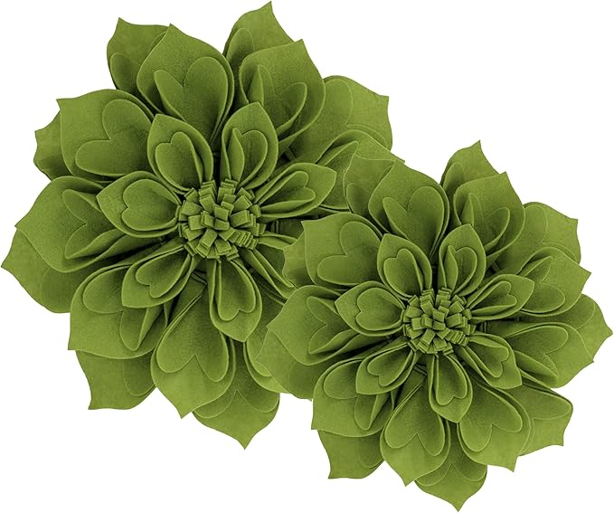Fennco Styles Handmade 3D Heart-Shaped Petals Flower Decorative Filled Throw Pillow 13" Round - Kiwi Floral Pillow for Couch, Home Décor and Holiday, Housewarming Gift (Kiwi)