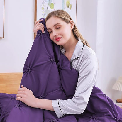 JOLLYVOGUE Purple Full Size Comforter Sets 7 Pieces, Pintuck Bed in a Bag Comforter Set for Bedroom, Bedding Comforter Sets with Comforter, Sheets,Ruffled Shams & Pillowcases
