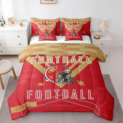 Feelyou Football 7 Pieces Comforter Sets King Size Bedding Set for Boys Kids Teen Sports Theme Football City Bed in a Bag with Comforter, Sheets, Pillowcases & Cushion Cover
