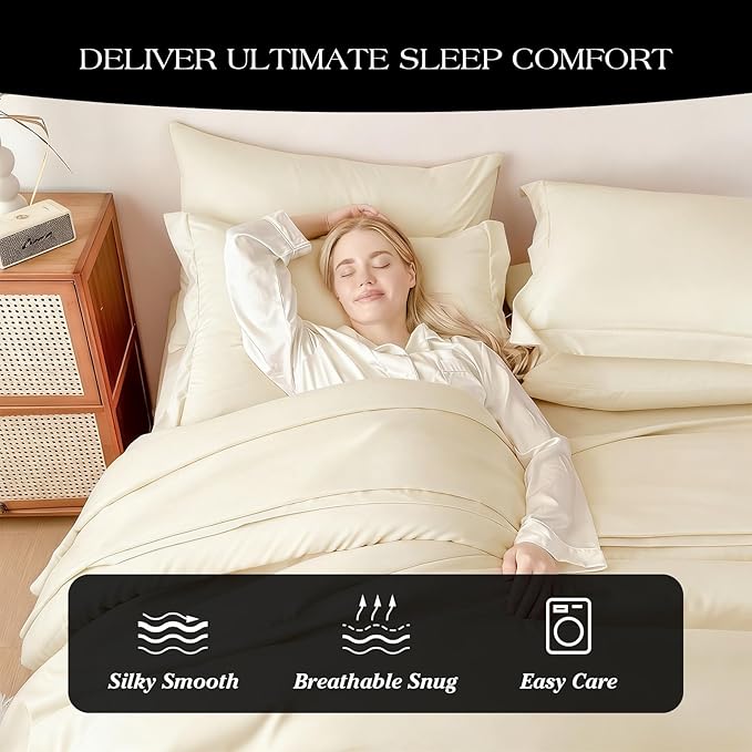 Cal King Comforter Set Double Brushed Microfier Cream - 7-Piece Bed in a Bag, All-Season Soft Bedding with Sheets & Envelope Pillowcases ((104"x90",Cal King)
