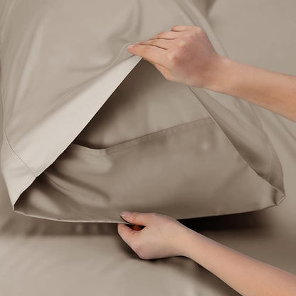 Bedsure Full Size Bed Sheets, Cooling Sheets, Rayon Derived from Bamboo, Breathable & Soft, Deep Pocket Up to 16 Inches, Hotel Luxury Silky Bedding for Hot Sleepers, Simply Taupe
