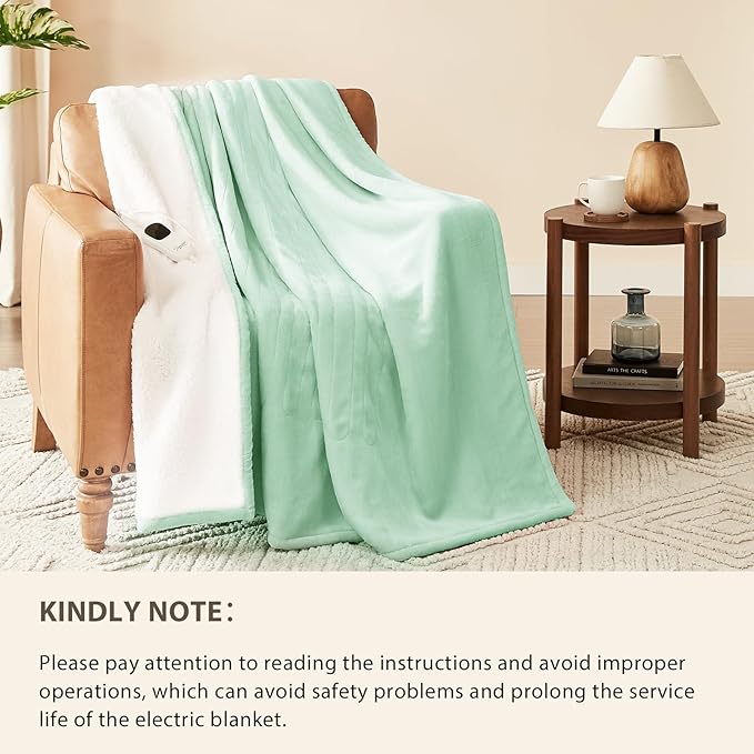 Homemate Electric Heated Blanket King Size - 100"x90" Heating Blanket King Size Dual Control 1/2/4/6/8 Hours Auto-Off 10 Heat Level Over-Heat Protection Flannel Sherpa ETL Certification