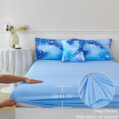PERFEMET Queen Comforter Set with Sheets 6 Pieces Girls Bedding Set Fluffy Bed in A Bag for Girl Bedroom Colorful Rainbow Glitter Bed Sets for Kids Teens Girls (Blue, Queen)