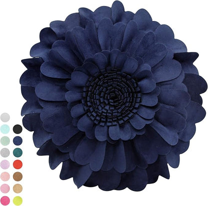 Contempo Lifestyles Flower Pillow – Decorative Pillow 3D Round Throw Pillows for Home Décor – Handmade Sweetheart Flower Pillow for Bed & Couch-Sunflower Pillow - 13 Inch Navy