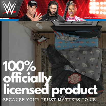 WWE Wrestling Full Bedding Set – 7 Piece Super Soft Microfiber Reversible Comforter & Sheet Set Featuring Championship Belts (Officially Licensed Product) by Franco