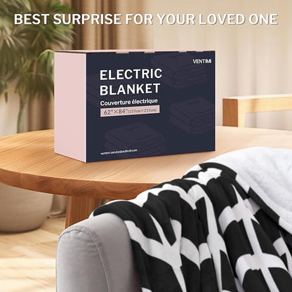 VENTIMI Electric Blanket Heated Throw, 62" x 84" Heated Blanket with 9 Heat Levels & 2 to 10 Hours Auto Off, Fast Heating Blankets with ETL & FCC Certification, Black