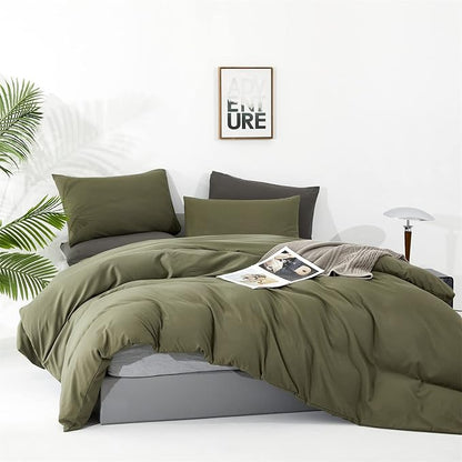CLOTHKNOW Olive Green King Size Comforter Set Green Bedding Comforter Sets Soft All Season Hunter Green Comforter with 2 x Pillow Cases