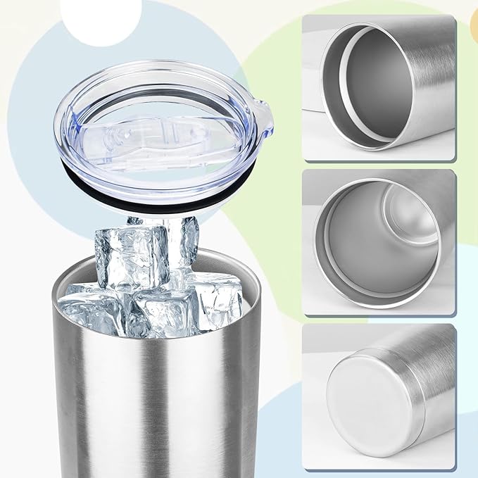 20oz Tumbler with Lid Stainless Steel Insulated Tumblers Travel Coffee Tumbler Bulk Double Wall Vacuum Insulated Water Cup Christmas Gifts for Women Men Her Him Home Office (Silver, 1pack)