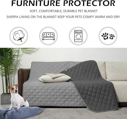 CHHKON Dog Blankets for Couch Protection Waterproof Dog Bed Covers Pet Blanket Furniture Protector (Grey+Dark Grey, 68"x82")