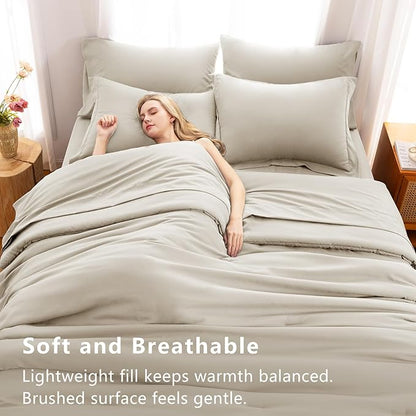 CozyLux Oversized King Comforter Set Beige, 7 Pieces Bed in a Bag Comforter Set with Sheets, Soft Bedding Sets with Down Alternative Comforter, Fitted Sheet, Flat Sheet, Pillow Shams and Pillowcases