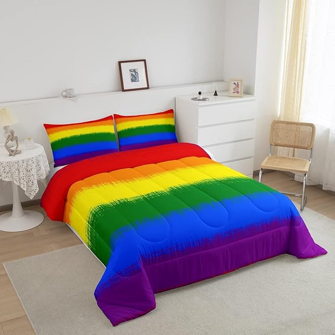 Feelyou Rainbow Bedding Set Colorful Rainbow Comforter Set for Kids Boys Girls Multicolor Comforter Ultra Soft Quilt Set 1 Comforter Set with 2 Pillowcases Queen Size