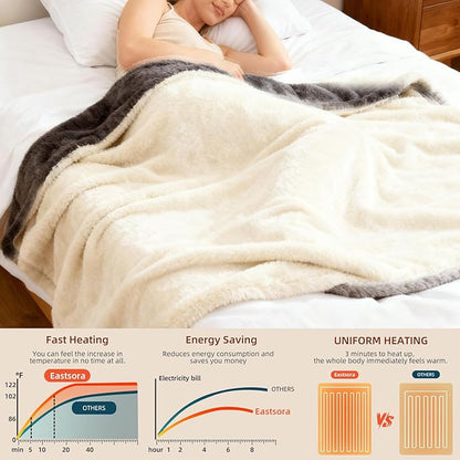 Electric Heated Blanket Throw 50" x 60" Soft Dual-Sided Flannel Fast Heating 12 Heat Levels 1–12H Timer & Overheat Protection & Auto Shut-Off & Machine Washable (Milky White & Gray)