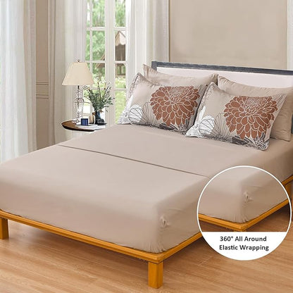 Yiran Floral Comforter Set King Size,7 Pieces Bed in a Bag Taupe Brown Comforter Soft Microfiber Bedding Sets 104"×90"
