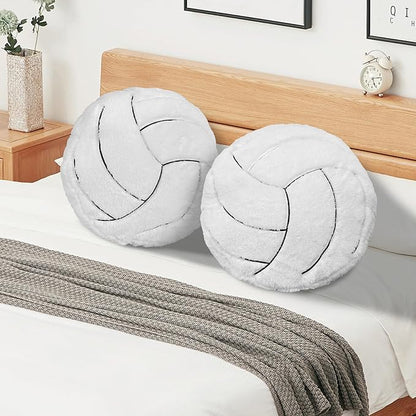 Volleyball Pillow, 2 Pcs Volleyball Plush Pillow Soft Fluffy Stuffed Sports Throw Pillows, Round Volleyball Pillows Ideal Couch, Bedroom & Sports Room Decor 15.8"