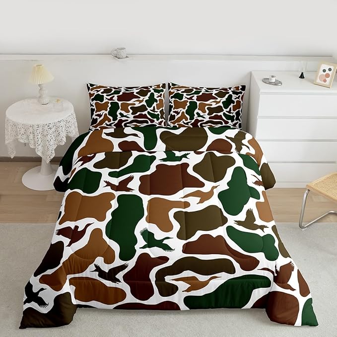 Erosebridal Camo Army Comforter Set Toddler Size Hunting Duck Bedding Set for Adults Teens Military Camouflage Comforter Wild Farmhouse Woodland Quilt Bedroom Decor