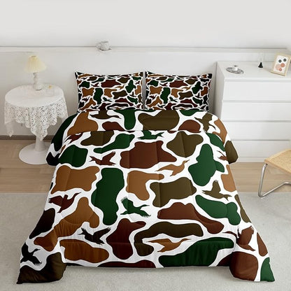 Erosebridal Camo Army Comforter Set Toddler Size Hunting Duck Bedding Set for Adults Teens Military Camouflage Comforter Wild Farmhouse Woodland Quilt Bedroom Decor