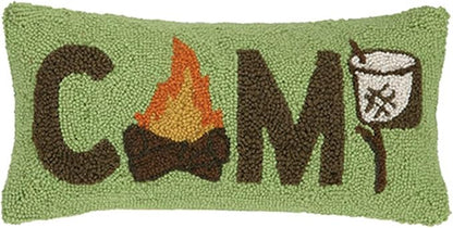 Camp Marshmallow Wool Hook Pillow for Lake House or Cabin by The Pillow Shoppe, 9x18 Oblong