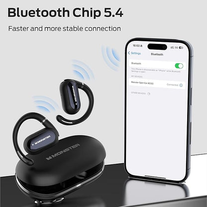 Monster Open Ear AC322, Bluetooth 5.4, 36H Battery Life, IPX5 Waterproof, Clear Communication, Ergonomic Design, Ear Angle Adjustable