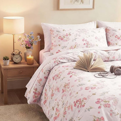 Nayoroom Pink Floral Comforter Set Queen Size Spring Botanical Blooms Flower Comforter 3 Pieces Soft Lightweight Aesthetic Bedding Set for All Seasons
