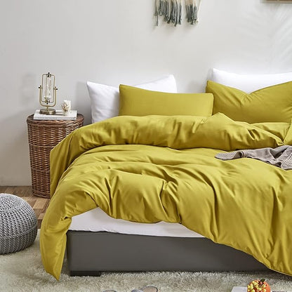 Luxlovery Chartreuse Comforter Set Queen Moss Green Bedding Set Modern Solid Soft Breathable Yellowish-Green Blanket Quilts 3 Piece Bedding Set for Women Men Kids