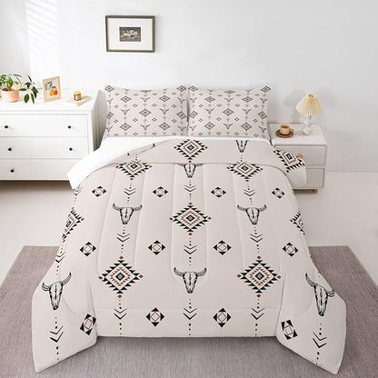 Erosebridal Western Aztec Comforter Set Toddler Size American Native Bedding Set Boho Southwestern Quilt for Kids Boys Teens Adult Bedroom Tribal Bull Skull Farmhouse Duvet Insert