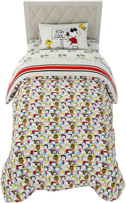 Franco Peanuts Classic Pals Super Soft Comforter and Sheet Set, 4 Piece Twin Size, (Official Licensed Product) Collectibles