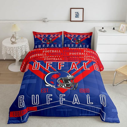 Feelyou Football Bedding Set Boys Girls Twin Size Women Men Rugby Sports Comforter Football City Duvet Quilt Red Blue Room Decor