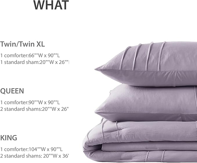 Twin Size Comforter Set Lavender Purple, 2 Pieces Bedding Set, Ultra Soft Prewashed Bed Set, Pinch Pleat All Seasons Lightweight Comforter and Sham