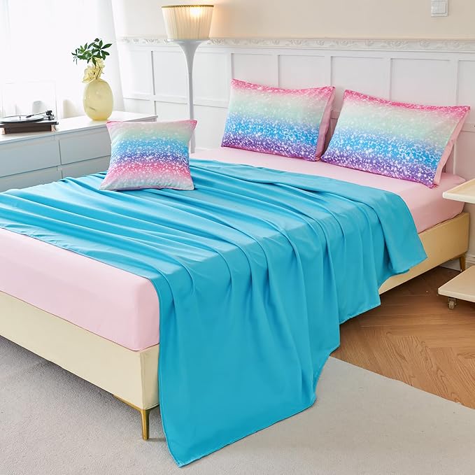PERFEMET Rainbow Queen Comforter Set with Sheets, 6 Pieces Blue Green Bedding Sets for Girls, Tie Dye Ombre Bed Set for Bedroom Decoration, Lightweight All Season Bed in A Bag