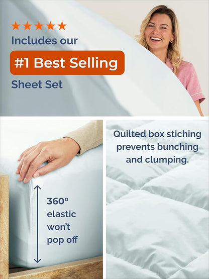 Twin Comforter Set - 2 Piece Bed Set for All Seasons - 1 Soft Quilted Comforter with Corner Tabs & 1 Pillow Sham - Comfy, Cozy & Breathable - Premium Down Duvet Insert - Oeko-TEX - Twin Size, Ice Blue