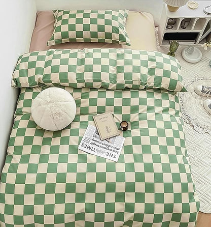 KAREVER Green White Grid Comforter Set Full Sage Green Plaid Bedding Set Girls Light Green White Checkered Bed Set Breathable Blanket Set Kids Durable Bedding Comforter Set