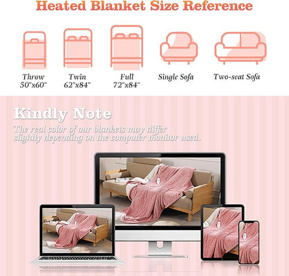 Pink Heated Blanket Twin Size Electric Blanket - 62x84'' Electric Heating Blanket with ETL and FCC Certification, Washable Heated Blanket for Office, Flannel & Sherpa, House Warming Gifts New Home