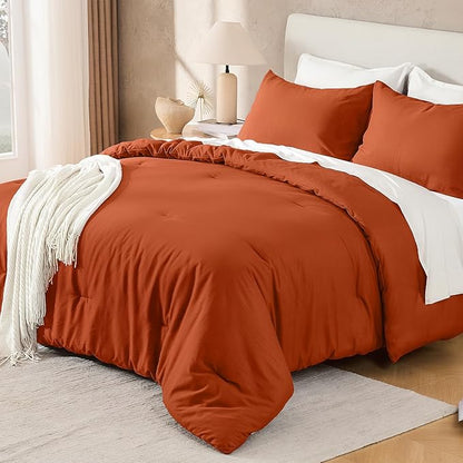 Andency King Size Comforter Set Burnt Orange, 3 Pieces Terracotta Boho Solid Bedding Sets, Vintage Soft Lightweight Microfiber All Season Bed Set for Men Women