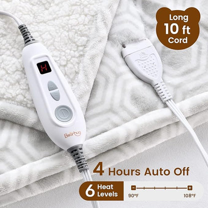 Bearhug Electric Throw Blanket 50" x 60", Reversible Velvet & Sherpa Heated Throw, 6 Heating Levels & 4H Auto Off, Over-Heat Protect, ETL Certification, Machine Washable