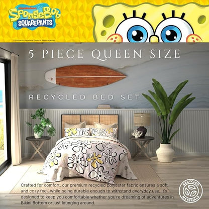 Collectibles Spongebob Squarepants Jellyfish Recycled Bedding 7 Piece Super Soft Reversible Comforter and Sheet Set, Queen, (100% Official Licensed Product) by Franco