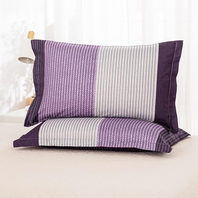 WONGS BEDDING Purple Comforter Sets King, Reversible Striped Patchwork Down Alternative Comforter for King Bed,3 Pieces (1Comforter+2 Pillowcase), Soft Microfiber Bedding Duvet Insert Set 104”×90”
