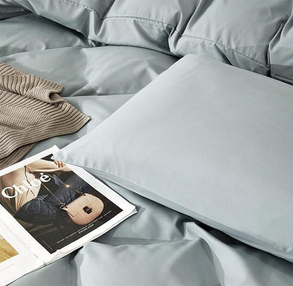 Pureant Haze Blue Comforter Sets Queen Solid Light Dusty Blue Bedding Comforters Cotton Women Men Plain Color Bed Quilts Modern Light Greyish Blankets Comforters Soft Health