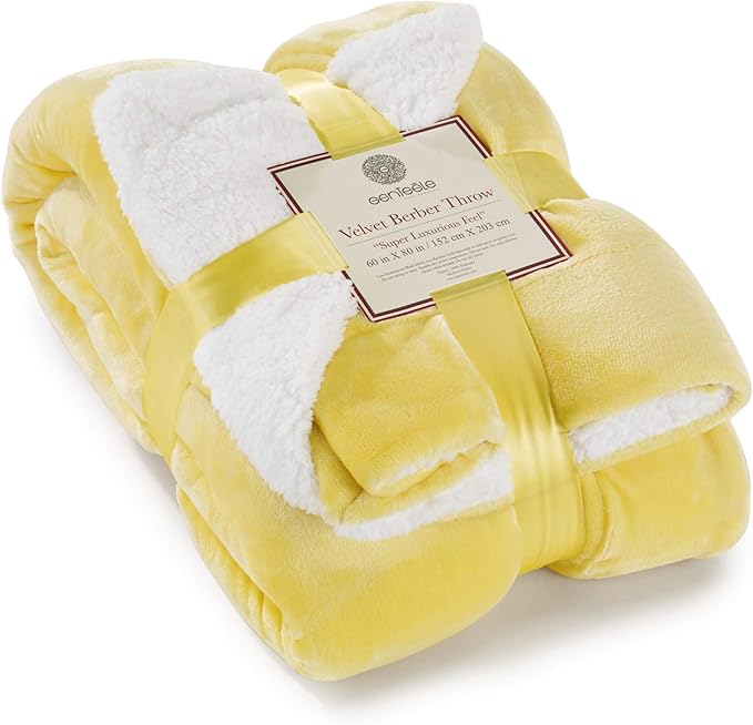 Genteele Sherpa Throw Blanket Super Soft Reversible Ultra Luxurious Plush Blanket, 60 x 80 inches, Yellow/White