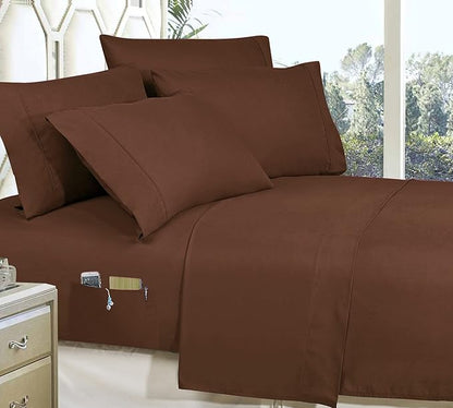 Luxury Best, Softest, Coziest 8-Piece Bed-in-a-Bag Comforter Set - Elegant Comfort - Silky Soft Bamboo Pattern Complete Set Includes Bed Sheet Set with Double Sided Storage Pockets, King, Brown