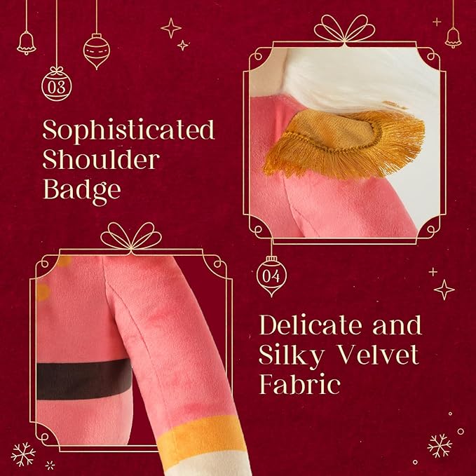 Phantoscope Nutcracker Christmas Throw Pillow Handcrafted Velvet Decorations Decor Pillow Family Kids Gift for Indoor Living Room Sofa Couch, Pink 9 x 24 Inches