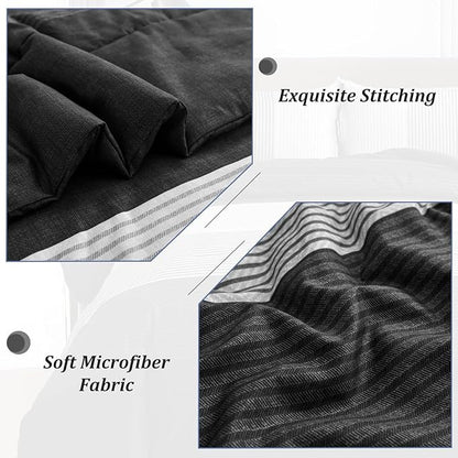 WONGS BEDDING Black Comforter Set Full, Reversible Black Grey Stripe Down Alternative Comforter for All Season,3 Pieces(1 Patchwork Comforter+2 Pillowcases), Soft Microfiber Bedding Set 78”×90”