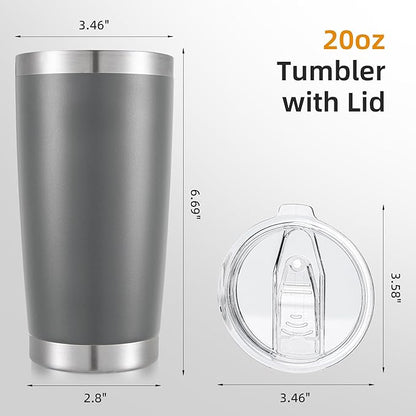 20 oz Tumbler with Lid Stainless Steel Insulated Tumblers Double Wall Vacuum Coffee Mug Powder Coated Tumbler Cups for Cold and Hot Drinks, Grey, 1 pack