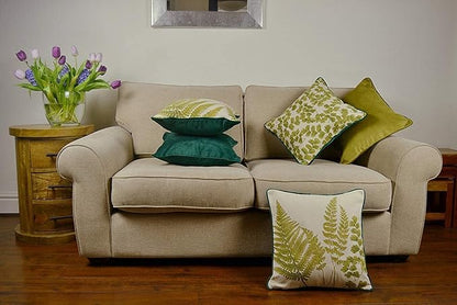 McAlister Textiles Decorative Tapestry Throw Pillow Cover Scatter Cushion with Fern Tapestry Design & Green Velvet Backing for Lounge, Bedroom & Garden.