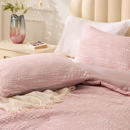 BEDELITE Blush Pink Queen Comforter Set - 3 Pieces Boho Tufted Jacquard Bedding Comforter Sets, Lightweight Soft & Warm Bed Comforter Queen with 2 Pillowcases for All Season