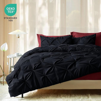JOLLYVOGUE Full Size Comforter Sets 7 Pieces - Bed in a Bag Full for All Season, Pintuck Bedding Comforter Sets with Comforter, Flat Sheet, Fitted Sheet and Pillowcases & Shams, Black & Burgundy