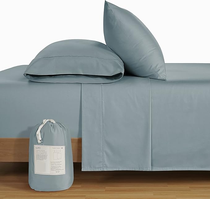 LANE LINEN 600 Thread Count 100% Cotton Full Size Sheets Set, Soft & Comfy Hotel Style Thick Full Bed Sheets Set, Mercerized Cotton Bedding Sheets & Pillowcases Sets, Machine wash - French Blue